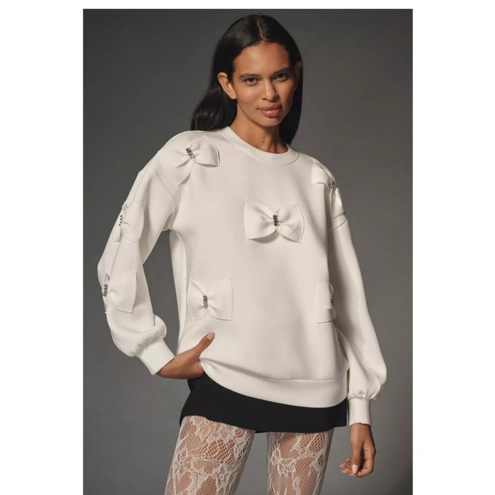 NWT “Maeve” by Anthropology Bow Sweatshirt Rhinestones Sz M